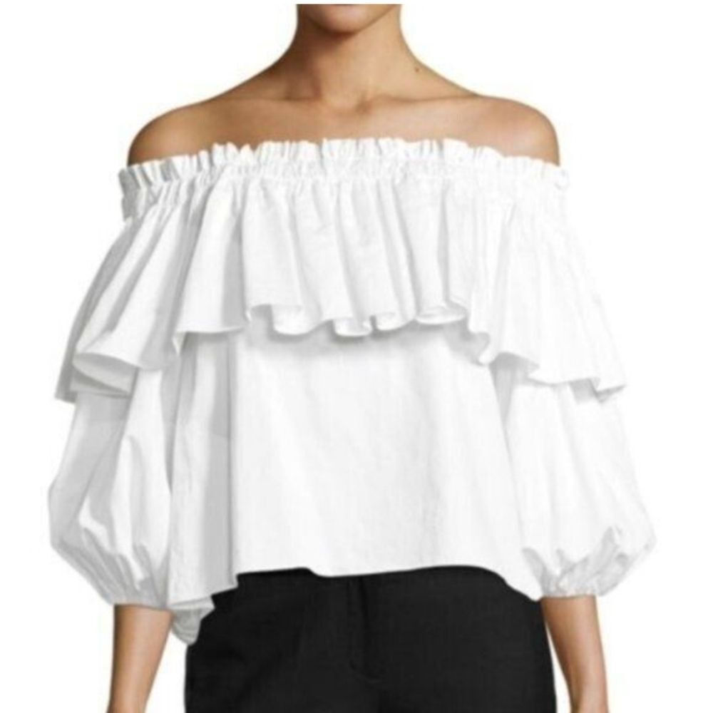 Alexis Off Shoulder Ruffle White Barbie Top Size XS